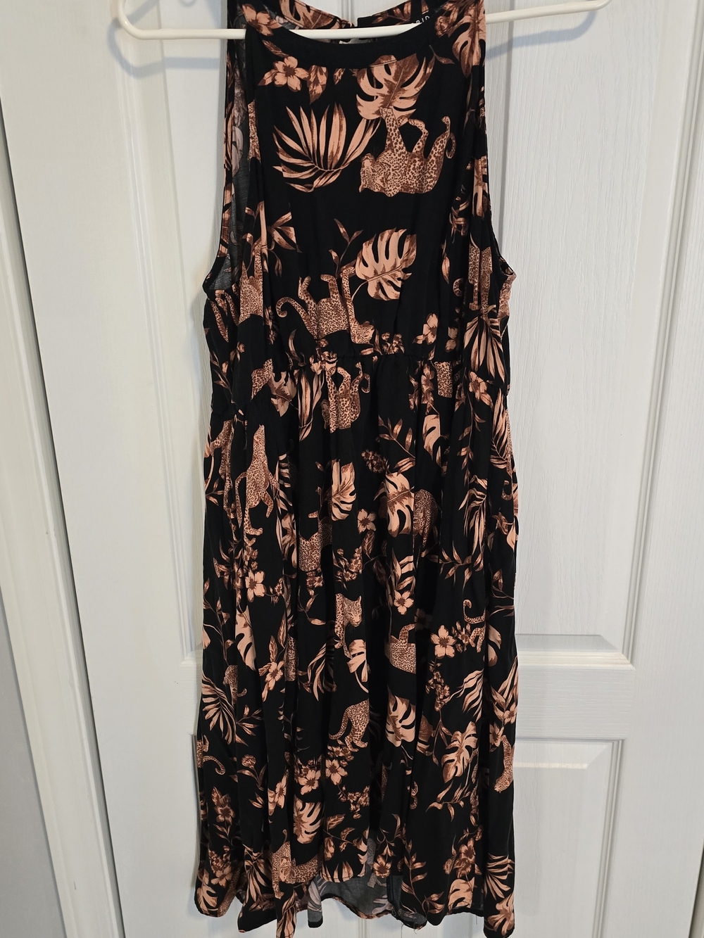 Torrid Black Dress with Copper Leaf & Leopard Accents